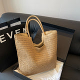 THEMEISLES Woven Straw Woven Bag Women's Large Capacity  New Summer All-Matching Shoulder Bag Simple Commute Seaside Beach Bag