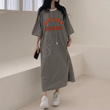 2025 THEMEISLES Manufacturer pure cotton medium and long casual long skirt large size Japanese and Korean version striped short-sleeved t-shirt dress women's summer