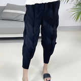 themeisles Sanzhai  Pleated Casual Cropped Harem Pants Women's Pleated High Elastic High Waist Loose Twist Pants All-Matching Skinny Pants