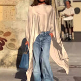 THEMEISLES 2025 popular  New independent station  popular women's clothing solid color irregular hem loose fashion long sleeves