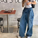 themeisles South Korea  Spring New Fashionable All-Match Drawstring Large Pocket Neutral Loose Overalls Wide-Leg Jeans Women