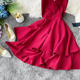 themeisles Cute Wine Red Short Low Back Women Dresses, Dark Red Summer Dresses