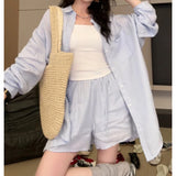 THEMEISLES Jinqian Homemade/Linen-like ~ Design Sense Casual Fashion All-Matching Loose Long Sleeve Shirt Shorts Suit Women's Spring and Summer 2025