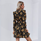 Popular trade ebay   2025 spring Popular and 2025 loose floral V-neck waist dress women