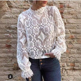 THEMEISLES Spring and Summer New Season Women's Lace Flower Brooch Shirt Shirt Top Women's Cotton Casual Loose Long Sleeve