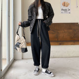 Spring and Autumn 2025 New Washed Cotton Denim Harem Pants Baggy Pants Women's Elastic Waist Casual Korean Style Versatile Cropped