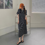 THEMEISLES Korean Style Chic Striped T-shirt Dress Women's Summer Design Versatile Loose Slimming Casual Long Skirt Temperament