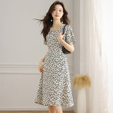 THEMEISLES This Year's Popular Skirt  Summer New Gentle Elegant Style Square Collar Mid-Length Slimming Floral Dress Women