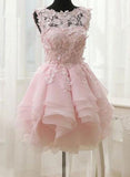 tmallworld Pink Lace and Chiffon Short Layered Party Dresses, Sweet Formal Dresses, Homecoming Dresses