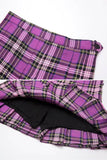 themeisles Purple Shirt Plaid Pleated Skirt Set SE20342