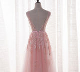 tmallworld Pink Tulle and Appliques Long Prom Dresses, Pink Tulle Party Dresses, Bridesmaid Dresses