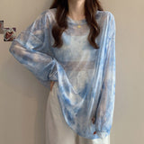 themeisles Tie Dye Long Sleeve T-shirts Women Breathable Summer O-neck Design Mesh Sun-proof Loose Tshirts Korean Style All-match Tops Chic