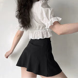 themeisles Ruffle White Shirt Women Crop Top Sexy Hollow Out Elegant Puff Sleeve V-neck Bow Lace-up Blouses Summer Cute Short Shirt