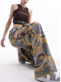 themeisles Loose Splashed Ink Speaker Camouflage Pants Trendy Hip-hop Vintage Versatile Work Clothes Pants Wide Leg Pants Women's Jeans