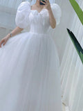 themeisles White Wedding Dress Women Fairy Princess Dress Female Fashion Evening Party Dress Ladies Summer Elegant Puff Sleeve Long Dress