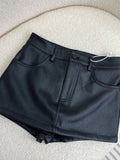 themeisles Spring Summer Black Short Sexy Soft Mini Faux Leather Skirt Women with Pockets High Waist Hot Girl Runway Fashion