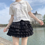 Japanese Style Kawaii Lolita Mini Skirt Women Gothic High Waist Ruffle Tiered Skirts Sweet Girly Summer Harajuku Y2k Short Skirt