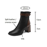 themeisles Autumn Shoes    Autumn Boots Women Square Toe Women Boots Split Leather Shoes for Women Mixed Colors Belt Buckle Boots Winter High Heel Boots