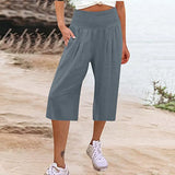 themeisles Summer AliExpress European and American Women's Cross border Cotton and Hemp Split Waist Wrap Pocket Thin Wide Leg Pants fo