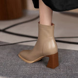 themeisles Ankle Boots for Women Square Toe Fashion Shoes Autumn Winter Short Boots Zipper Square Heels Comfortable Lady Shoes