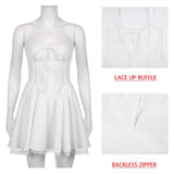 themeisles Lace Up Ruffle Backless Sexy Dresses For Women Elegant Evening Party Dress Bodycon Mini Summer Dress Vestidos