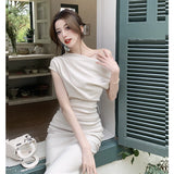 themeisles French Temperament Celebrity Wind Sexy Strapless Oblique Collar Dress Female Spring and Summer Slim Open Package Hip Long Dress