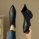 themeisles  fashion inspo   NEW Autumn Boots Women Split Leather Shoes for Women Pointed Toe Chunky Heel Shoes Retro Zipper Short Boots Black Ankle Boots