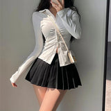 themeisles Pleated Skirt with Shorts Women Sexy High Waist Grey A-line Korean Style Gyaru Mini Tennis Skirt School Girl Summer