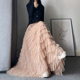 themeisles Fairy Heavy Industry Net Yarn Cake Skirt Women's Spring Summer Long Ankle Design Sense Niche Figure Wide Hem Long Skirts Woman