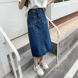 themeisles  New Denim Skirt Women's Spring And Autumn Design Sense Mid-length High Waist Large Size Slim Embroidered Long Skirt