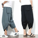 themeisles 5XL Baggy Cotton Harem Pants Men Summer Print Japanese Vintage Solid Men Women Hip Hop Plus Size Wide Leg Pants Pantalon