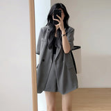 themeisles  Summer Retro Korean Version of the Temperament Short-sleeved Suit Jacket + Shorts Set Casual Loose Suit Two-piece Female