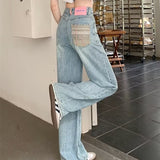 themeisles Baby Blue Loose Straight Jeans Women's High Waist Thin Summer Thin Design Tassel Versatile Wide Leg Pants Trend