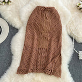 themeisles Boho Summer Beach Sexy Skirts Women Lace-up Crochet Hollow Out Female Sheath Skirts Ladies High Waist Elegant Skirt