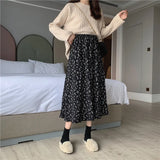 themeisles Vintage Floral Print A-line Pleated Long Skirts Summer Women Korean Skirt Streetwear Drawstring Elastic Waist Midi Skirt