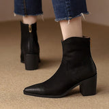 themeisles Autumn Shoes    NEW Fall/Winter Women Shoes Pointed Toe Chunky Heel Boots Genuine Leather Black Boots for Women Fashion Hight Heel Modern Boots