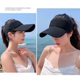 themeisles Fashion Folds Design Women Empty Top Hat Summer Solid Color Large Brim Sunscreen Hat Outdoor Elastic Fabric Sports Sun Cap