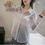 themeisles Spring Chiffon Transparent Shirt Women's Long Sleeve See-through Blusas Ropa De Mujer Summer Sun-proof Zipper Coats Jacket