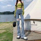 themeisles Women Pant Woman Jeans High Waist Denim Pants Wide Leg Denim Clothing Blue Jeans Vintage Quality  Fashion Straight Pants