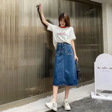 themeisles  New Denim Skirt Women's Spring And Autumn Design Sense Mid-length High Waist Large Size Slim Embroidered Long Skirt