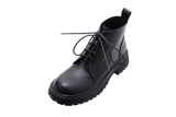 themeisles Autumn Boots    NEW Autumn Shoes Women Round Toe Chunky Shoes Split Leather Ankle Boots Lace-up Short Boots for Women Solid Black Winter Boots