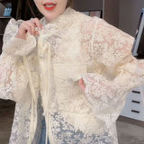 themeisles New Women Summer Tops Cardigan Female Fashion Blouses Lace Blouse Shirt Ladies Long Sleeve Shirts Sun Protection Clothes