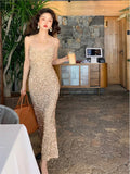 themeisles Women Sexy Sequin Strap Dresses Spring Summer Elegant Vintage Party Club Dress Korean Fashion One Piece Clothes