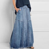 themeisles Oversize Fashion Street Skirt Summer A Line Denim Skirt Women Autumn Sun Skirt Casual Solid High Waist Women's Long Skirt