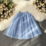 themeisles Sweet Women Mini Skirt Mesh Solid Tierred Ruffles Elastic Waist Women's Clothing Almighty A-line Tulle Skirts Summer