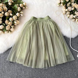 themeisles Sweet Women Mini Skirt Mesh Solid Tierred Ruffles Elastic Waist Women's Clothing Almighty A-line Tulle Skirts Summer