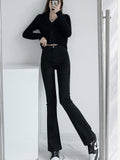 themeisles split jeans women's spring and autumn new high-waisted slim fit slim wide-legged micro-flare mopping pants trendy ins