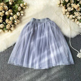 themeisles Sweet Women Mini Skirt Mesh Solid Tierred Ruffles Elastic Waist Women's Clothing Almighty A-line Tulle Skirts Summer