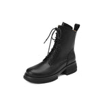 themeisles  fashion inspo    Fall/Winter Shoes Women Split Leather Ankle Boots Women Round Toe Chunky Boots for Women Casual Zipper Black Women Boots