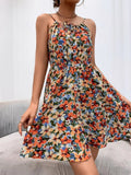 themeisles Sexy Floral Print Short Dress Women Summer Fashion Black Backless Beach Sundress Casual Sleeveless Lace-up New In Dresses